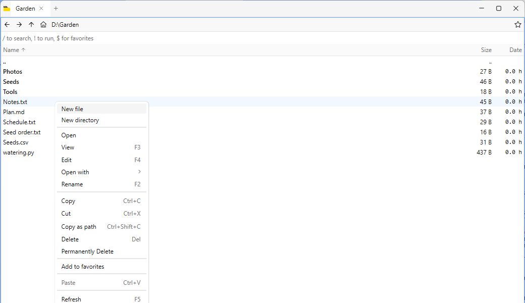 Context menu of a file in the list