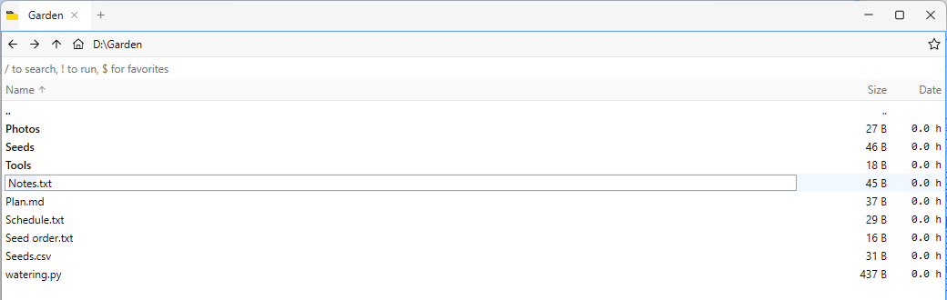 A file name being edited in the file list
